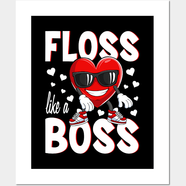 Floss Like A Boss Dance Heart Valentines Day Boys Kids Flossing Wall Art by GreatDesignsShop